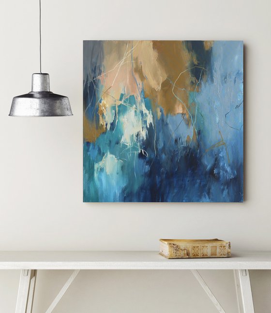 "Consonance 2" Abstract navy teal beige art