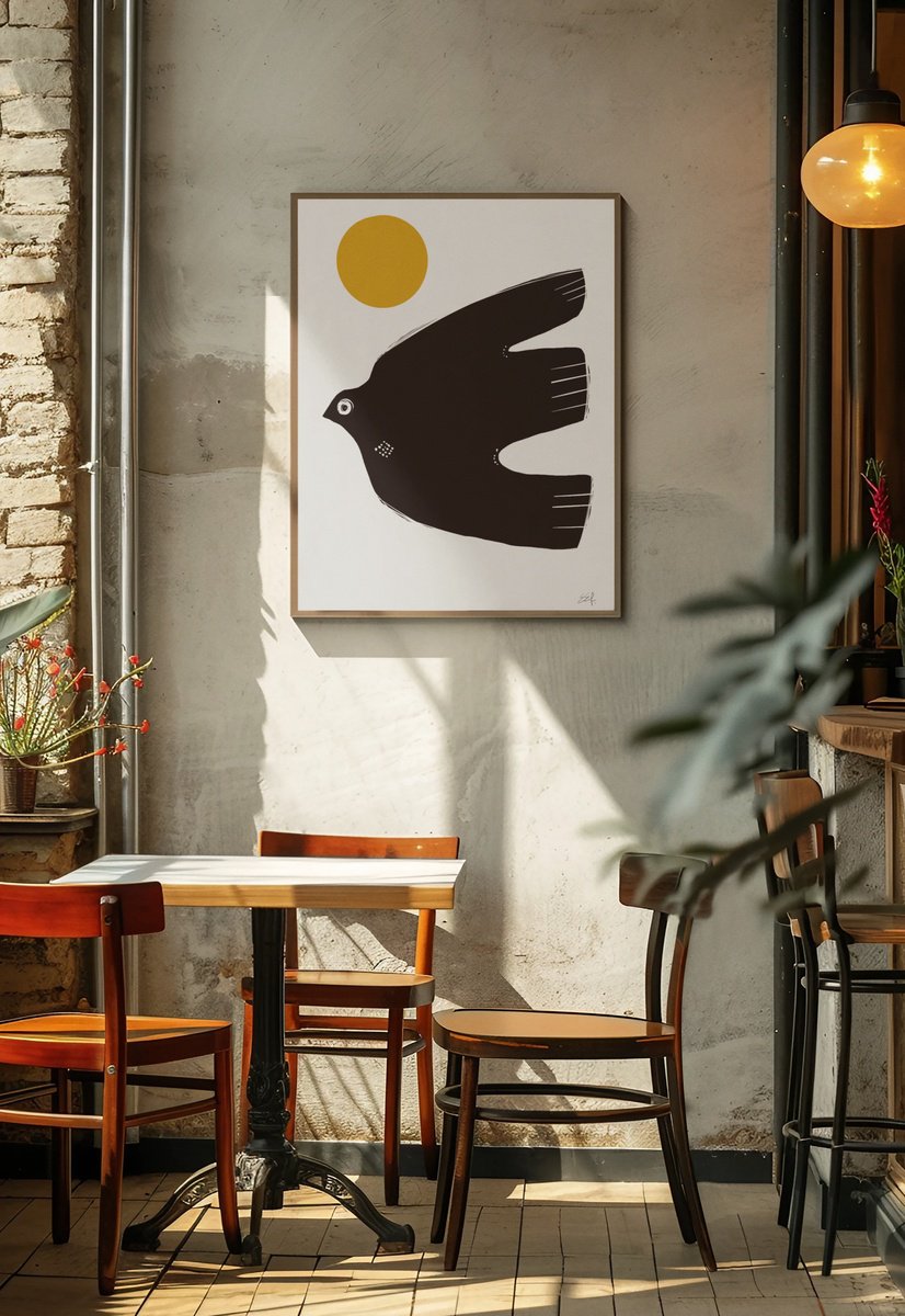 Animal Giclee Print By Emma Evans-Freke, 17 X 23, Bird And Moon, Original Artwork