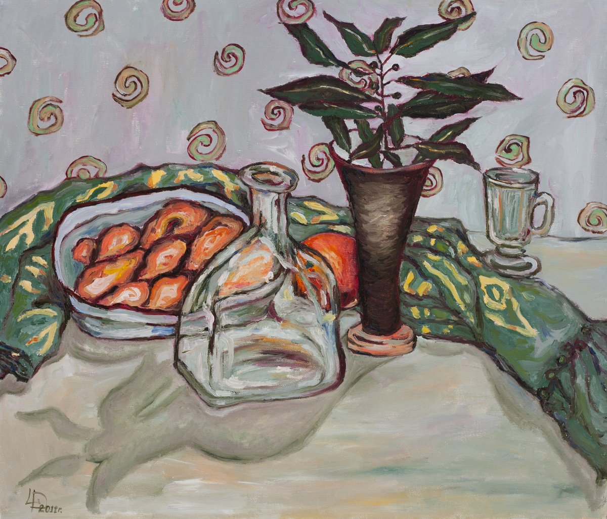 Still Life Oil Painting By Liudmila Pisliakova, 21 X 18", Still Life With Laurel, Original Artwork