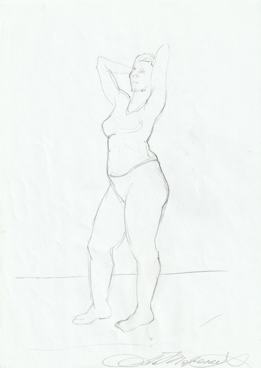 Portrait Pencil Drawing By Anastasia Terskih, 8 X 12, Nude, Original Artwork