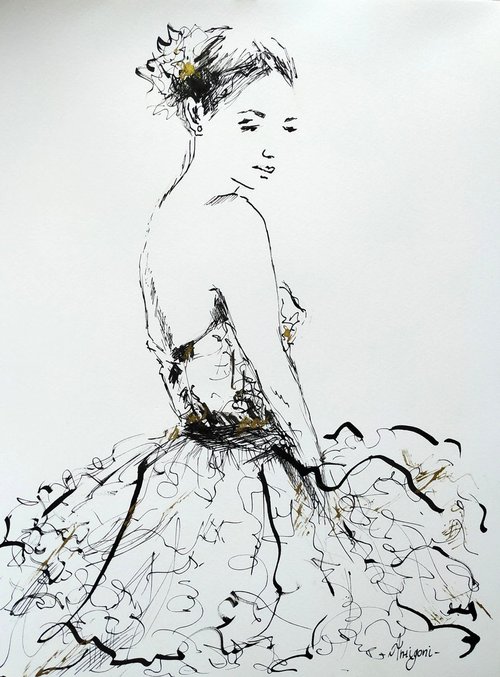 Ballerina Series- Original ballet ink drawing by Antigoni Tziora