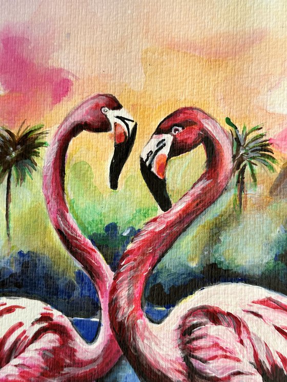 Flamingos at Sunset