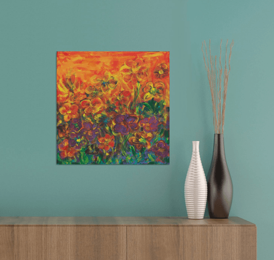 Flower garden at sunset - Acrylic floral painting