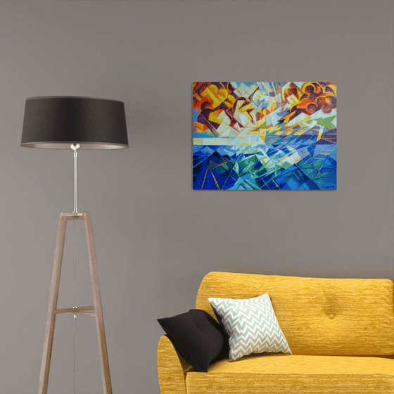 Seascape (60x80cm, cubism, oil painting, ready to hang)
