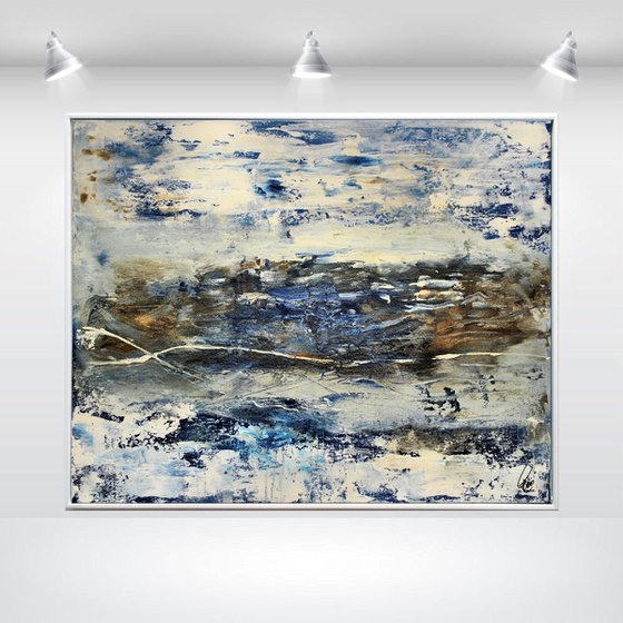 Sea World - Abstract Landscape Painting, Acrylic Painting Textured Seascape, Framed Artwork