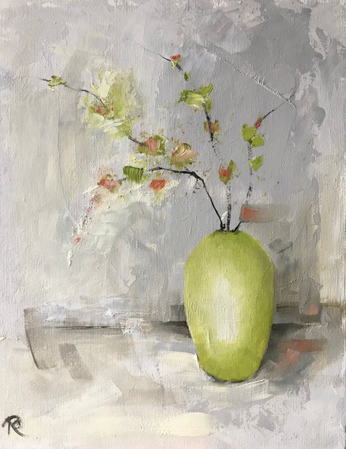 Lime Vase with Blossom by Rebecca Pells