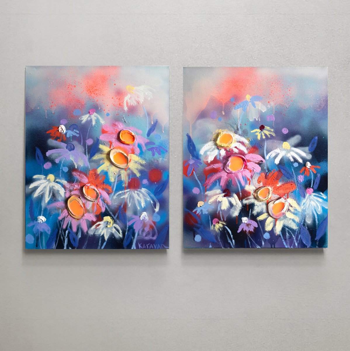 Impressionistic Botanical Oil Painting By Nataliia Karavan, 31 X 20", Dreamscape Duet, Original Artwork