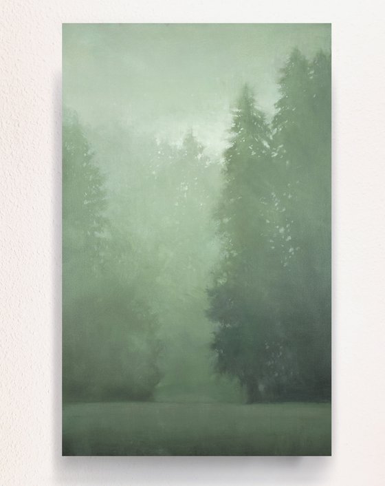 Misty Evergreens 102002, evergreen trees tonal landscape