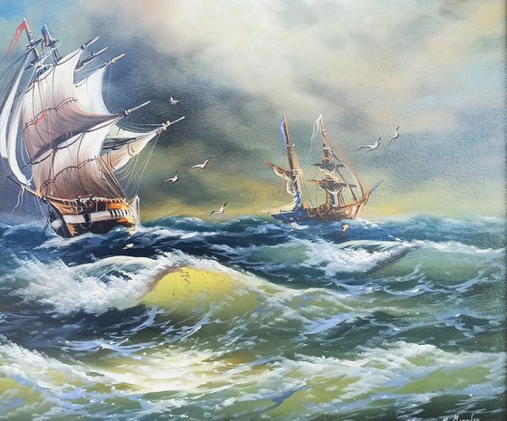 Restless sea (60x90cm, oil painting)