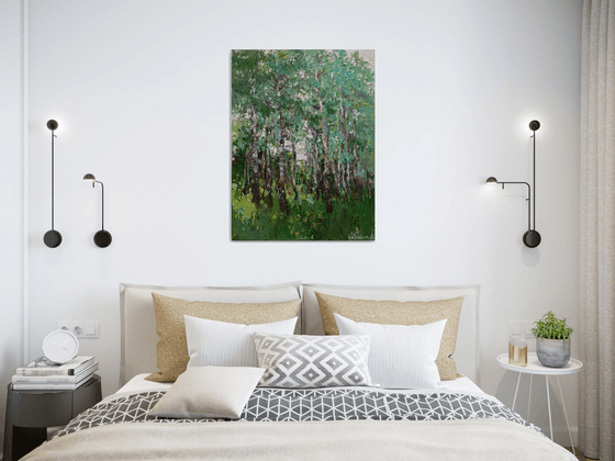 Spring birch forest Original oil painting