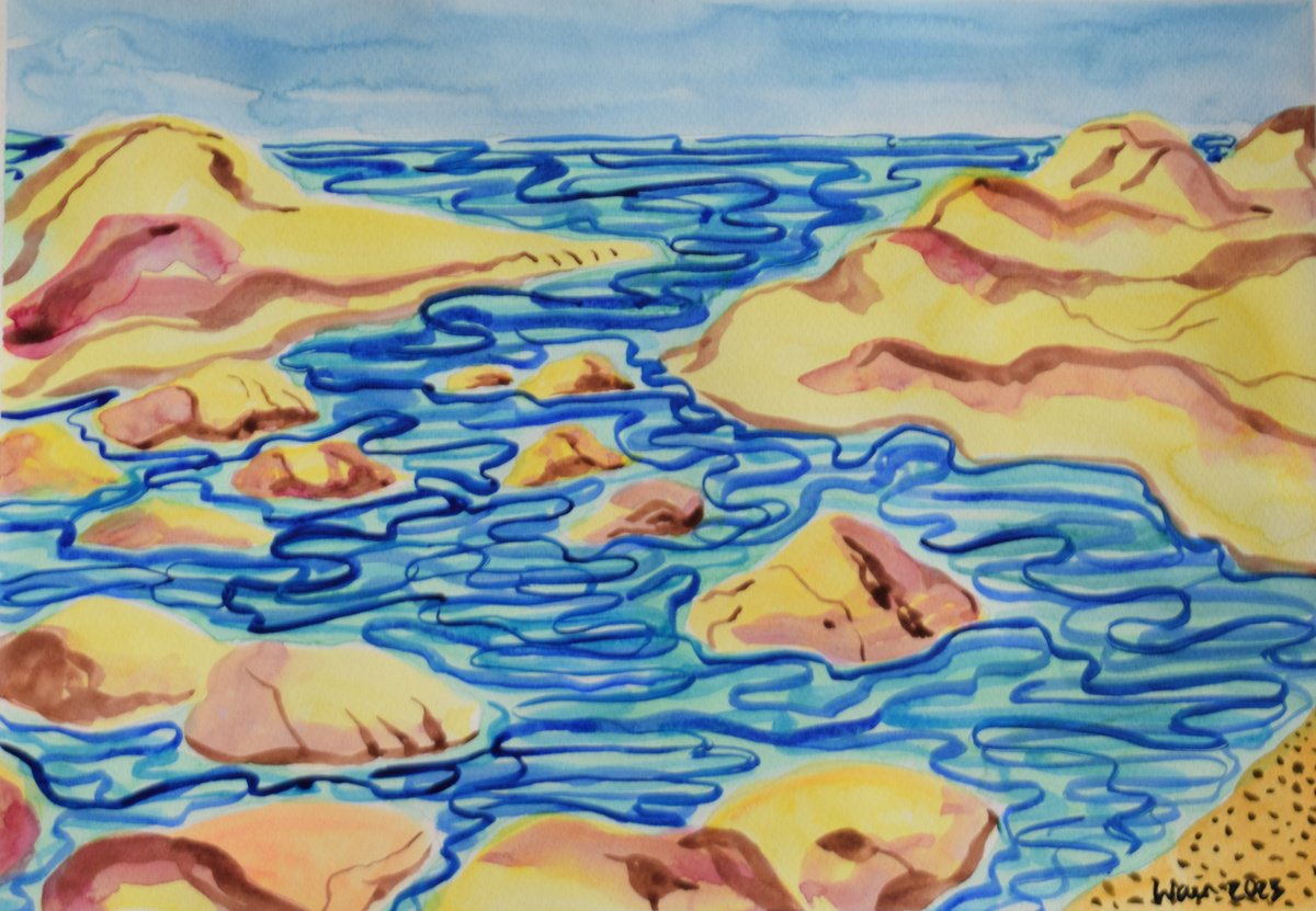 Rocky coast at Playa Sardina by Kirsty Wain