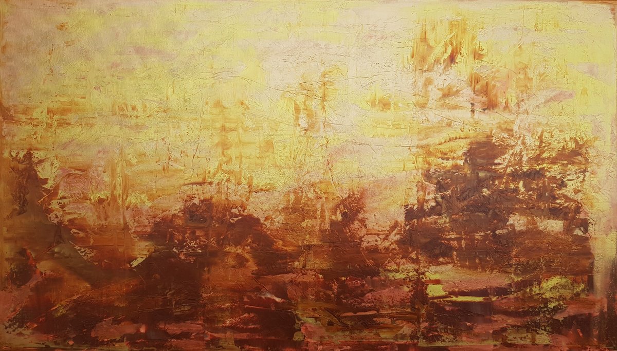 Abstract Acrylic Painting By Ivana Olbricht, 55 X 31, Golden Storm, Original Artwork