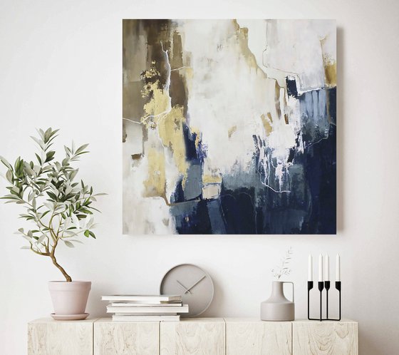 "Blue Flood 2" Navy blue brown abstract art