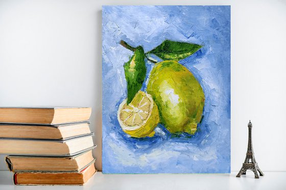 Lemon Painting Fruit Original Art Kitchen Artwork Citrus Wall Art Small Still Life Painting