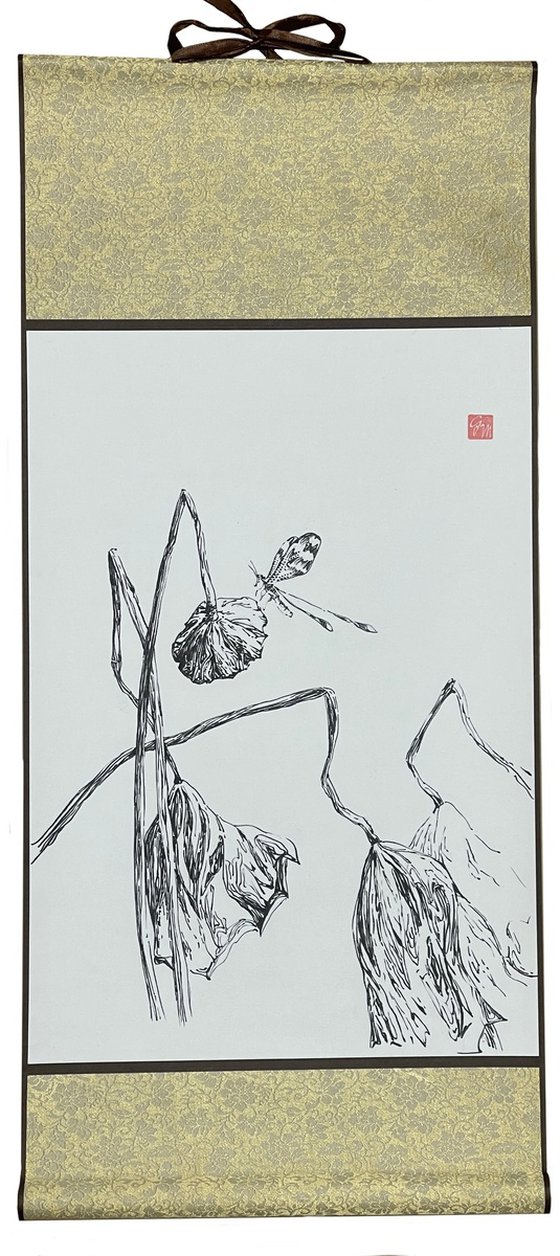 Lotus pond. Dragonfly