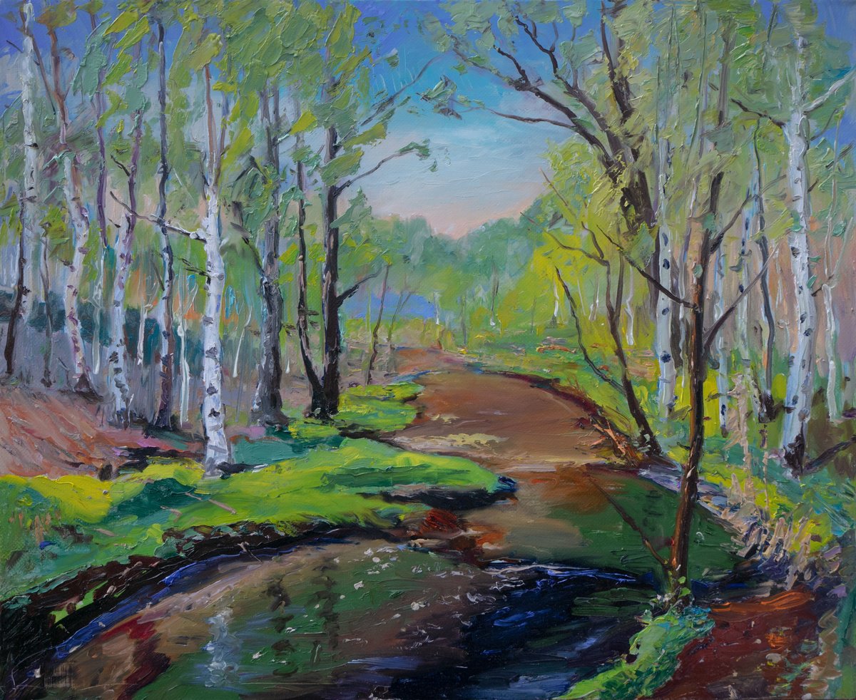 Impressionistic Landscape Oil Painting By Vyacheslav Onyshchenko, 35 X 30", Spring Outfit, Original Artwork