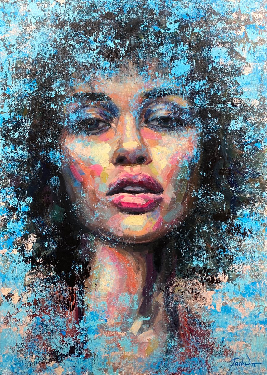 Latin American queen portrait oil painting acrylic woman face african artwork original wal... by Evgeny Potapkin