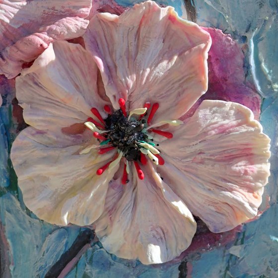 Blush Awakening Sculptural Floral Relief