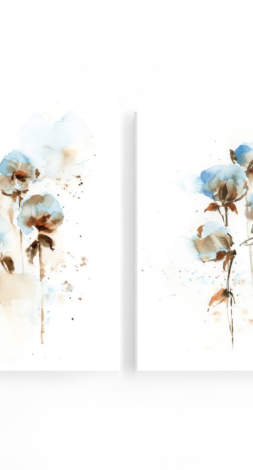 Cotton Flowers Diptych by Sophie Rodionov