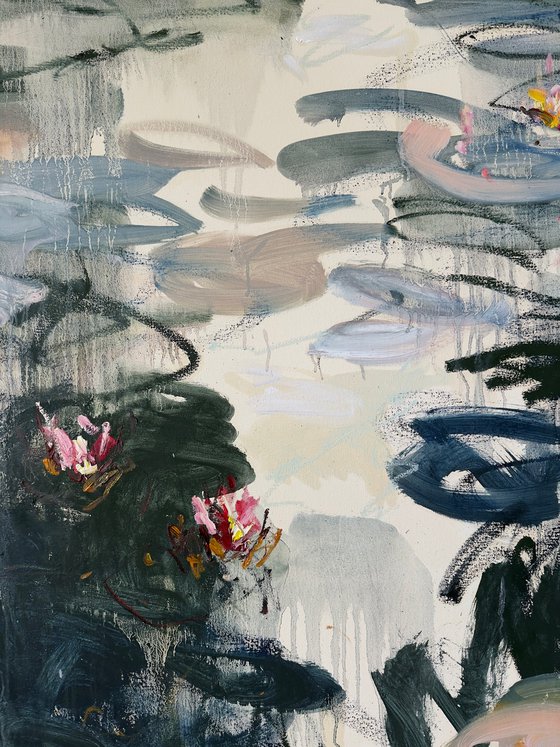 Water lilies. Spring pond.