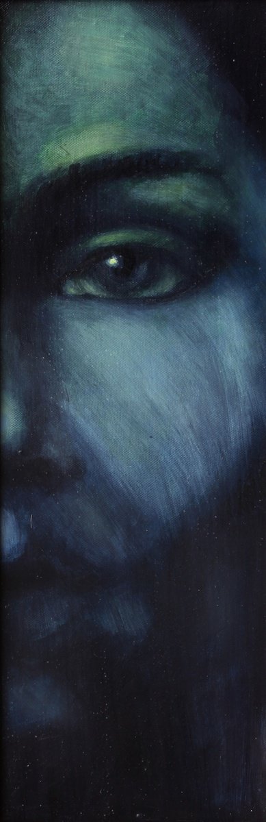 Impressionistic Portrait Acrylic Painting By Nikola Gulev, 8 X 24", "Little Universe", Original Artwork