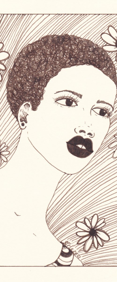 '70s Vibe' Original Ink Drawing by Stacey-Ann Cole