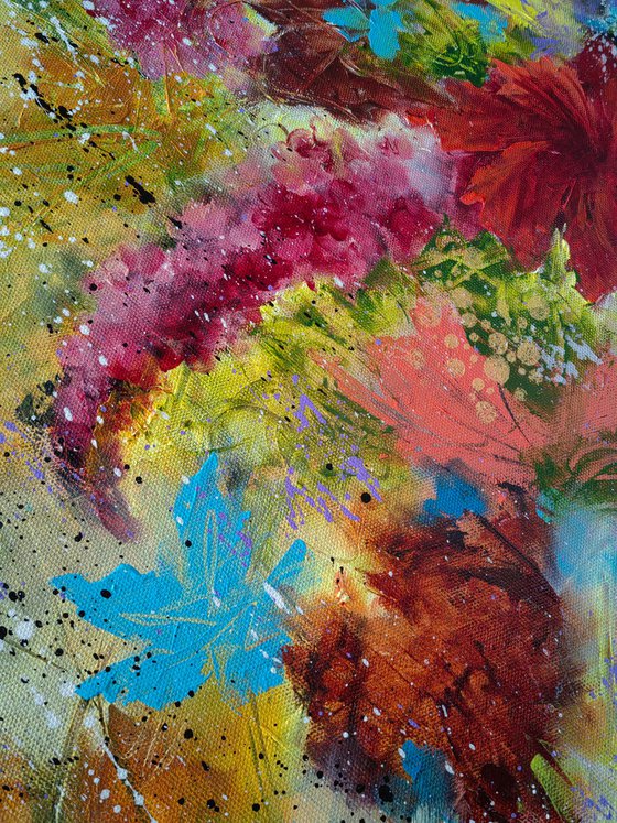 "A Kaleidoscope of Blossoms" from "Colours of Summer" collection, XXL abstract flower painting