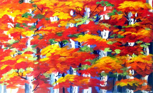 Beauty of Autumn Forest-Acrylic on Canvas Painting by Samiran Sarkar