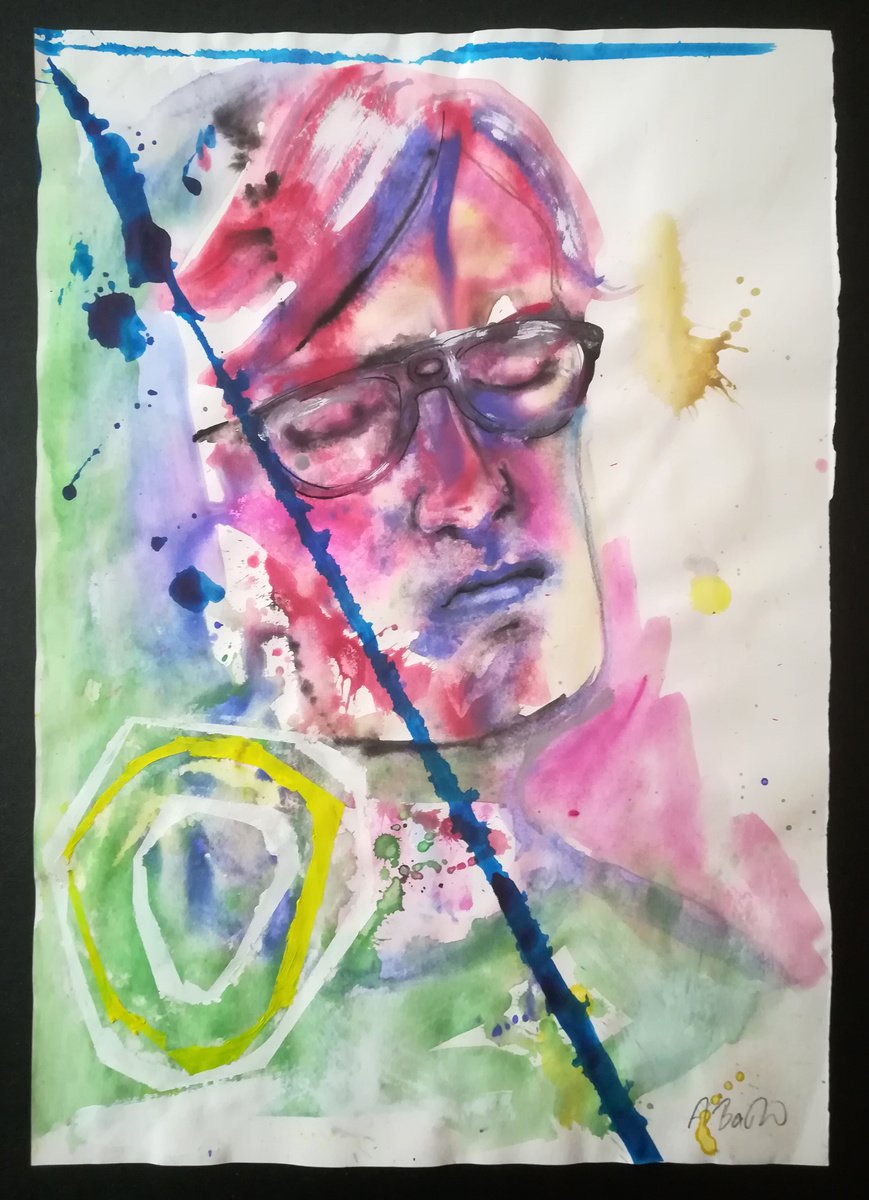 Expressive Portrait Painting By Aleksandar Basic, 12 X 16, Green And Blue Dream, Original Artwork