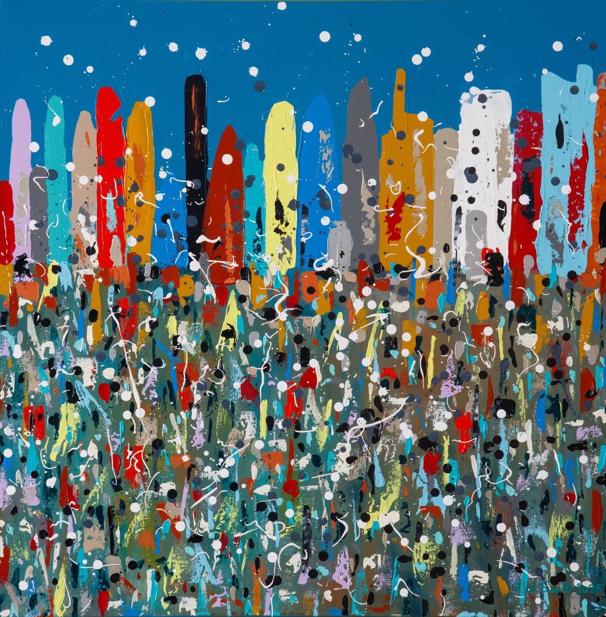 Organic Cityscapes Acrylic Painting By Phil Smith, 28 X 28", Metropolis 21, Original Artwork