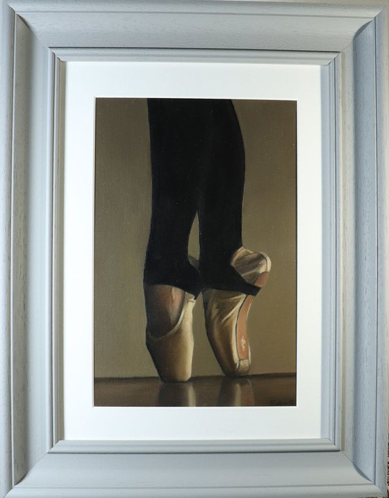 On Pointe, Figurative Oil Painting, Ballerina, Dance, Framed and Ready to Hang