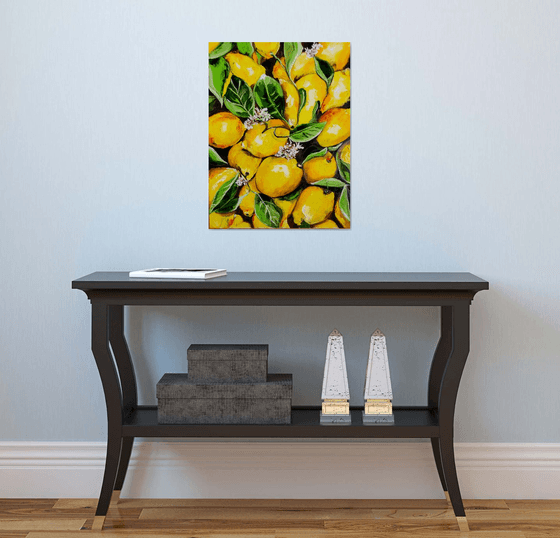 Lemon tree. Palette knife painting on canvas.