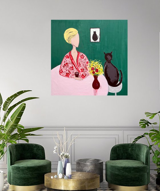 Woman with Cat Original Painting
