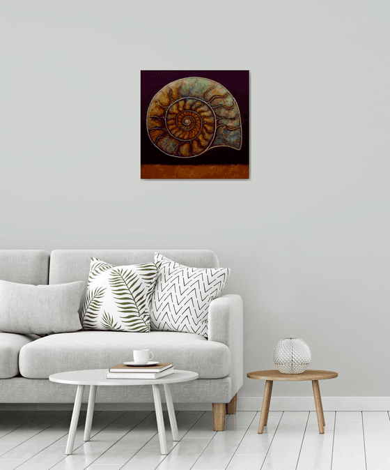 Burgundy and Gold Ammonite
