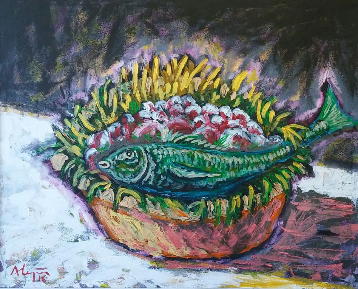 Green Fish By Alejos, 39 X 32, Artwork For Sale On Artfinder