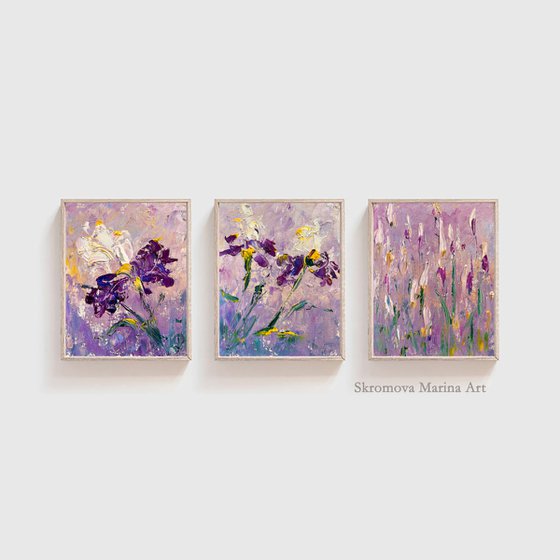 MINI VERY PERI IRISES - 3 Set Purple Iris. 3 Set Blue iris. 3 Set Wall Art.