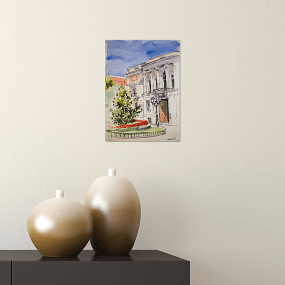 Prado Museum. Back entrance view. Madrid urban sketching small interior gift drawing