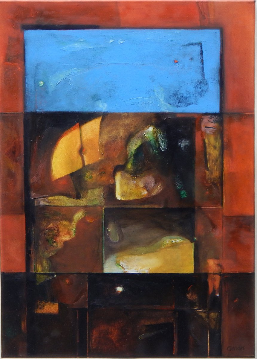 Abstract Oil Painting By Csaba Csendes, 20 X 28, Indian Sommer, Original Artwork