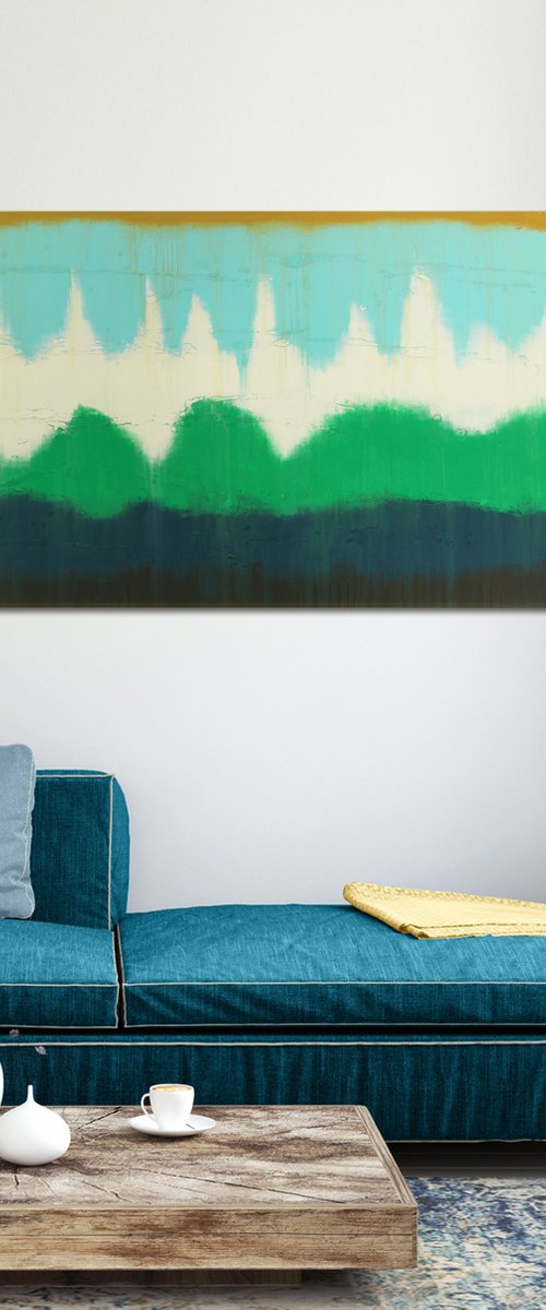 Northern Lights Landscape - Abstract Painting - 140x70xm - Ronald Hunter - 12M by Ronald Hunter