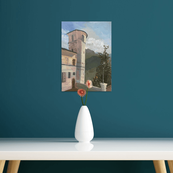The convent at Montelparo Italy. An original oil painting.