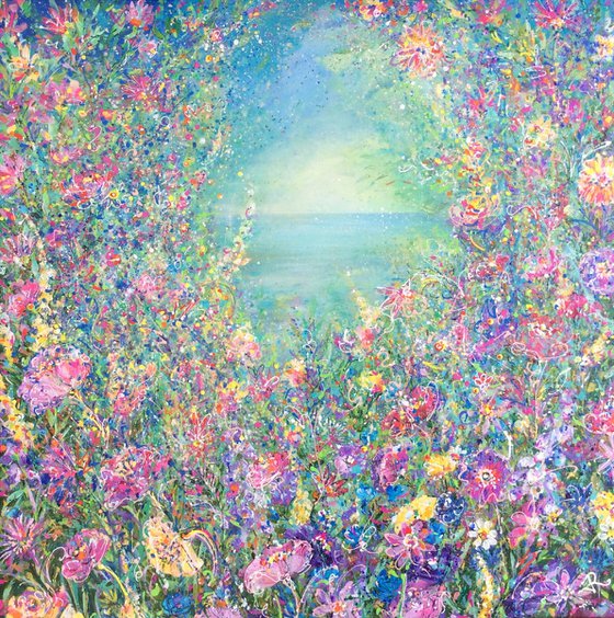 Abstract Floral Meadow with Sea View