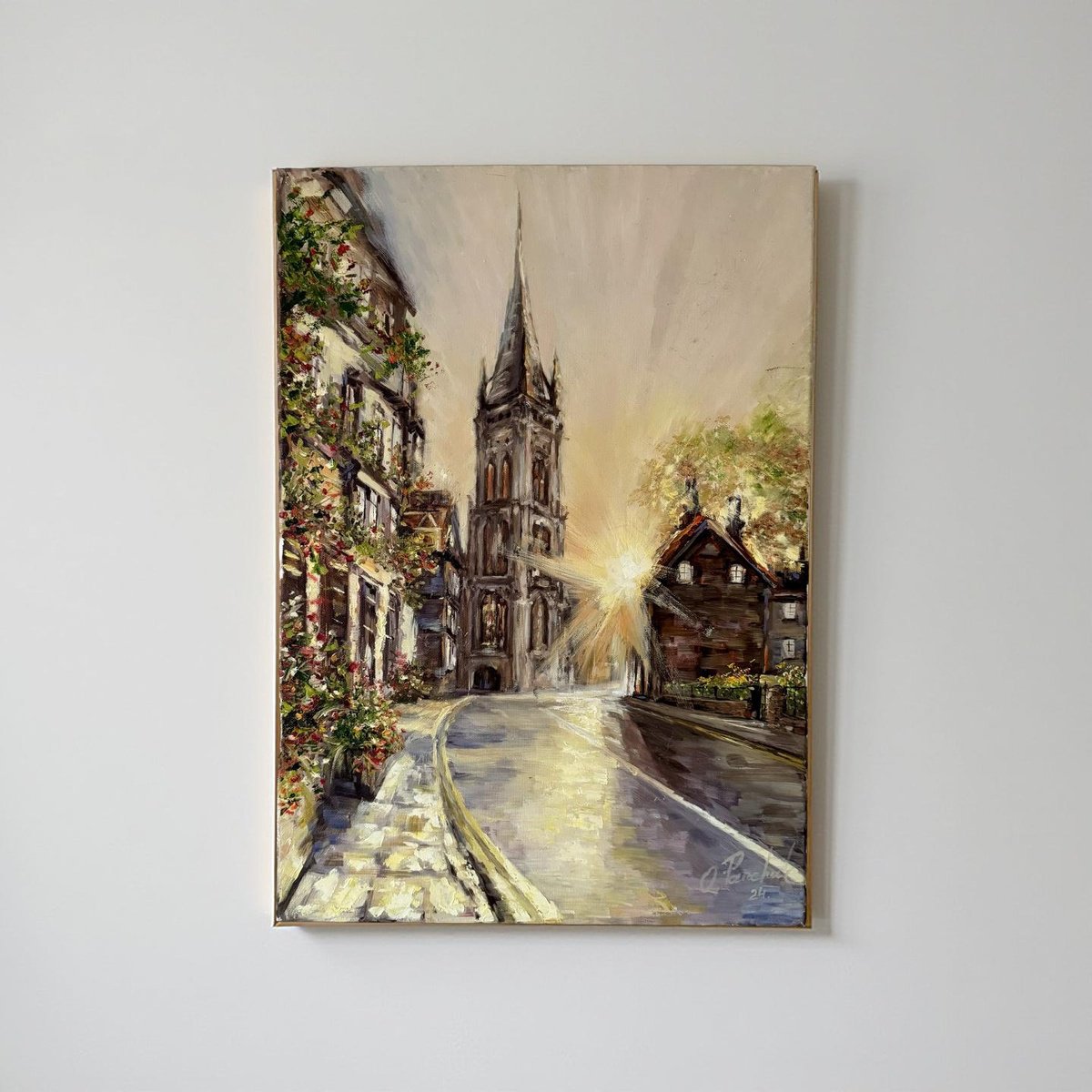 Impressionistic Cityscapes Oil Painting By Oleg Panchuk, 17 X 23", Timeless Village Charm, Original Artwork