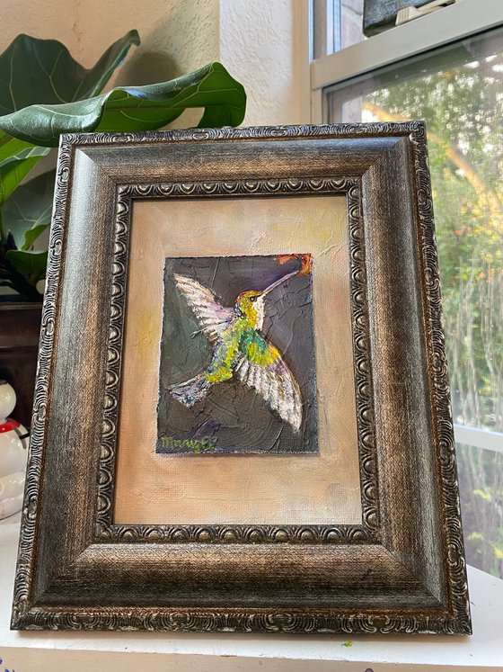 Hovering Hummingbird Original Oil painting 5x7 on gessoed panel board