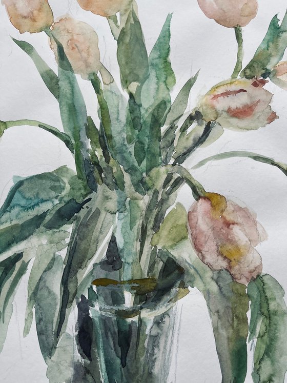 Tulips in vase. 21x29 in.