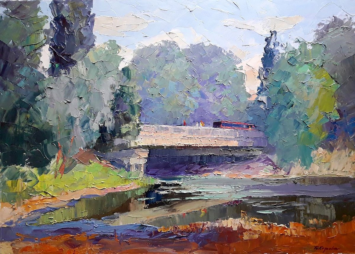 Oil painting Bridge over Sukhy Kahamlyk Serdyuk Boris Petrovich nSerb816 by Boris Serdyuk