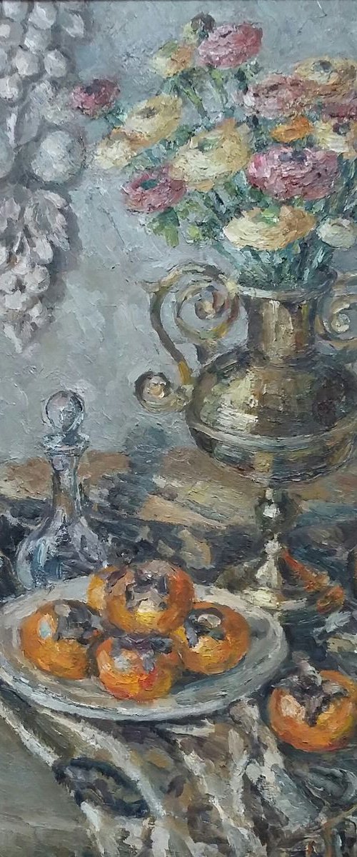 Golden still life (Ranunculus) by Elena Klyan