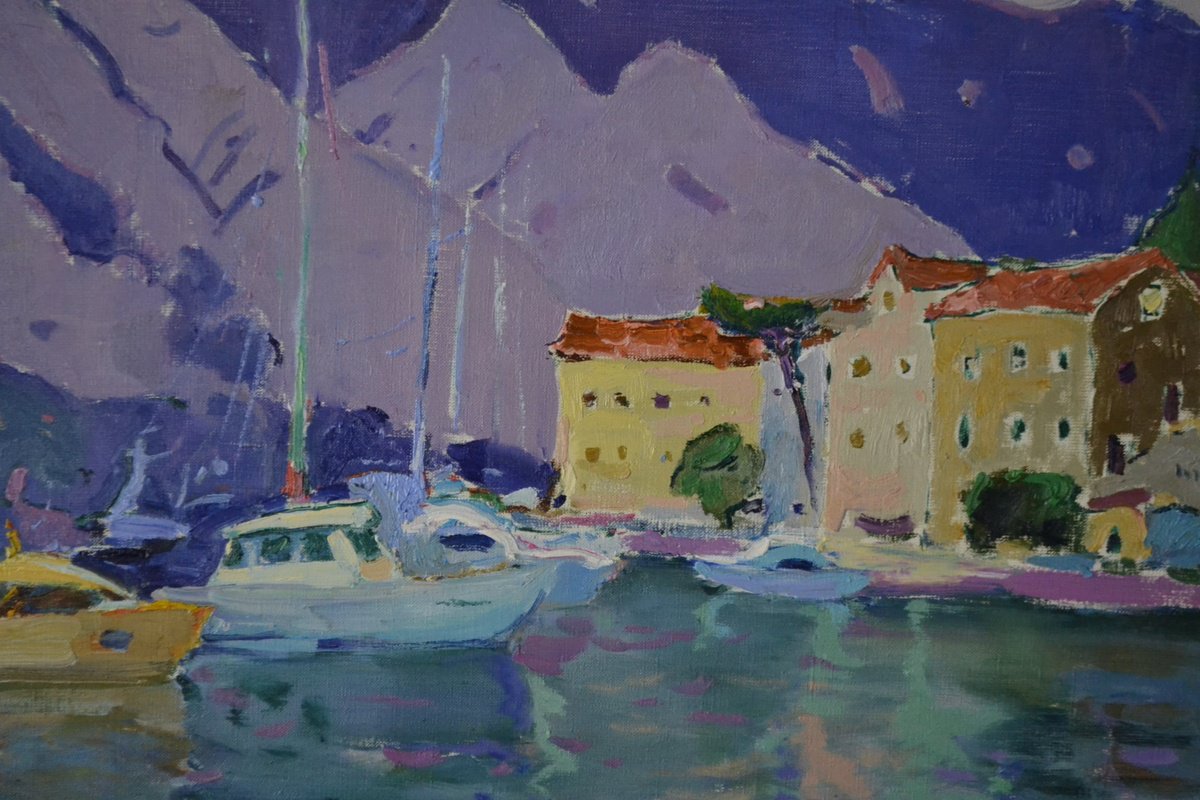 Impressionistic Landscape Oil Painting By Alexander Shandor, 31 X 24, Bay Of Kotor, Original Artwork