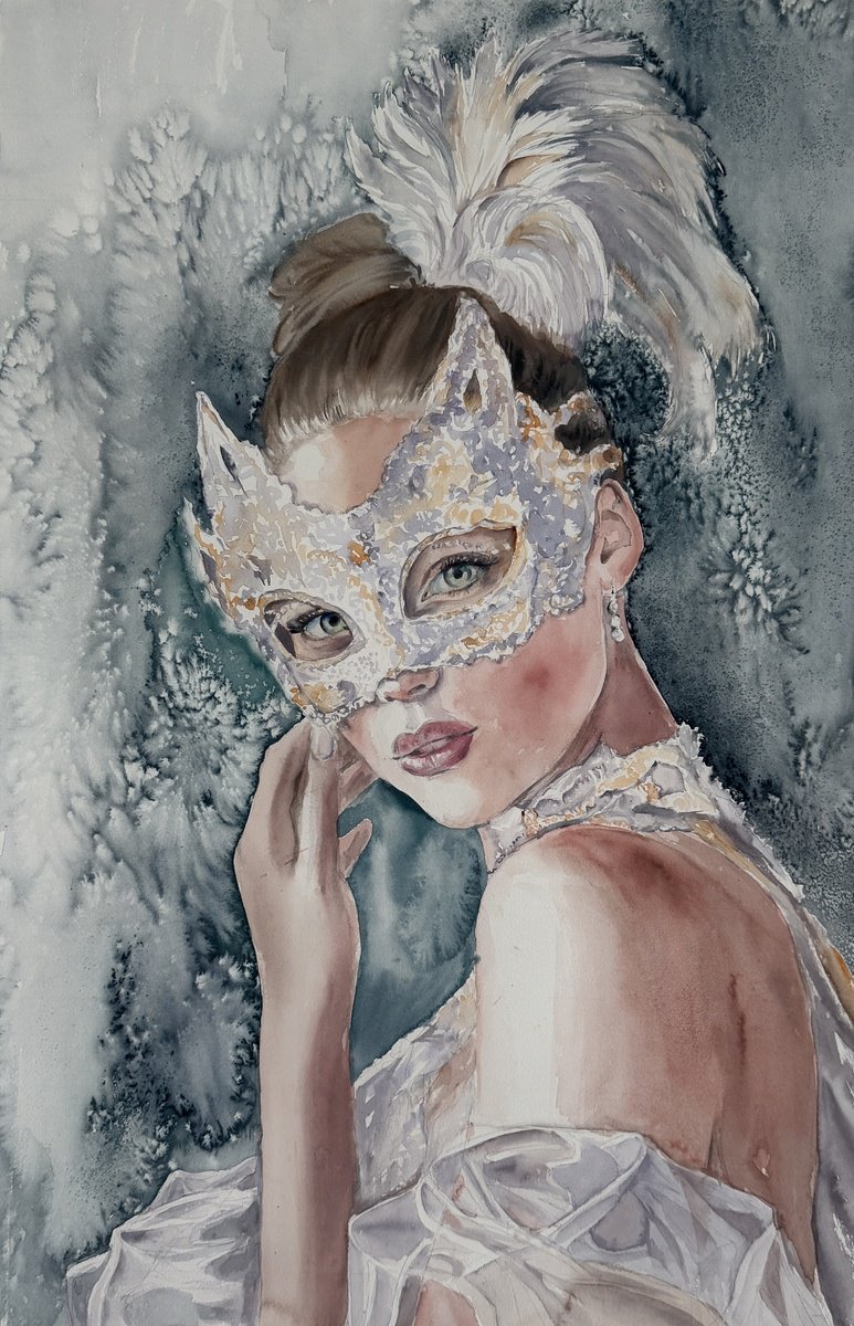 Impressionistic Watercolour , - Whispers Behind The Mask - ? By Irina Ponna, 19 X 29, Artwork For Sale On Artfinder