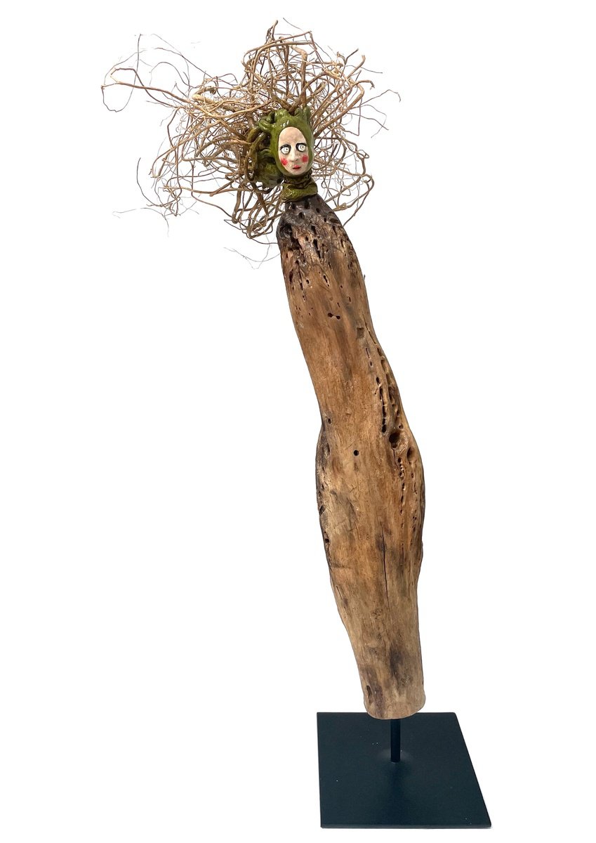 Expressive Portrait Sculpture By Eleanor Gabriel, 9 X 24, Dryad, Original Artwork