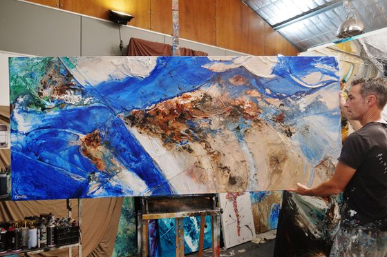 Outback Blue 240cm x 100cm Textured Abstract Art